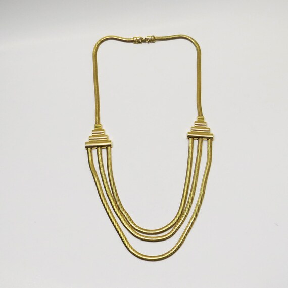 1980’s Snake Chain Multi-Strand Art Deco Necklace… - image 12