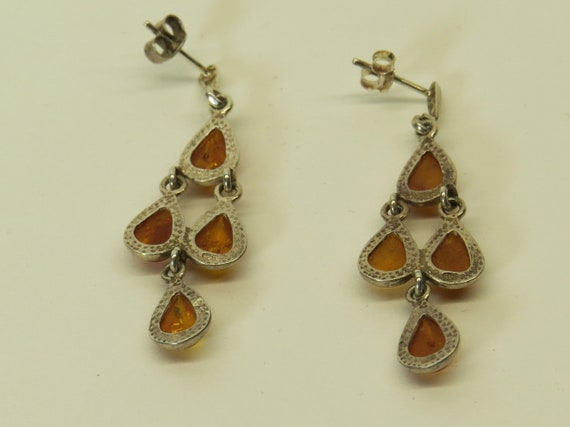Vintage Amber Teardrop Dangles Earrings in 925 St… - image 3
