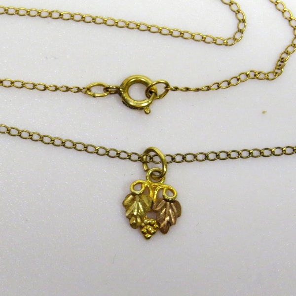 12k Dainty Black Hills Gold Grape leaves and Cluster Tri-Color Charm by Stamper Diamond-Cut on a 1/20-12K chain