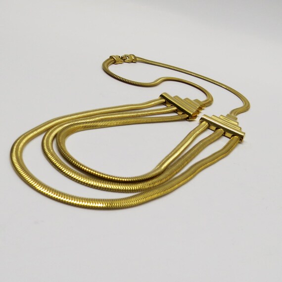 1980’s Snake Chain Multi-Strand Art Deco Necklace… - image 3