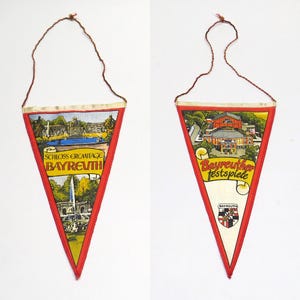 1960’s Double sided Souvenir Banner of Bayreuth Germany Hermitage Palaces Bayreuth Festival Theater Pennant Flag