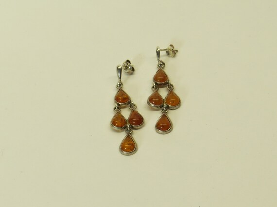 Vintage Amber Teardrop Dangles Earrings in 925 St… - image 2