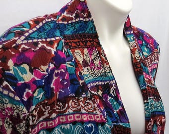 80’s Open Front Blazer, Bold Mixed Print Pattern, Size XL, Long Sleeve, Shoulder Pads, Options by Worthington