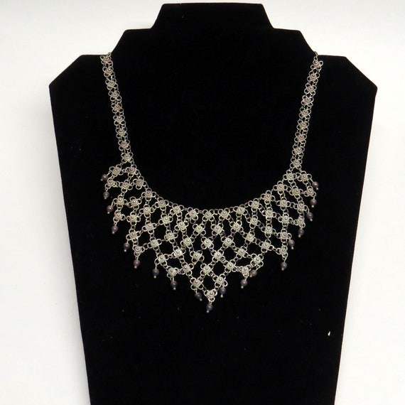 1970’s 925 Silver Bib Statement 17” Necklace Flor… - image 10