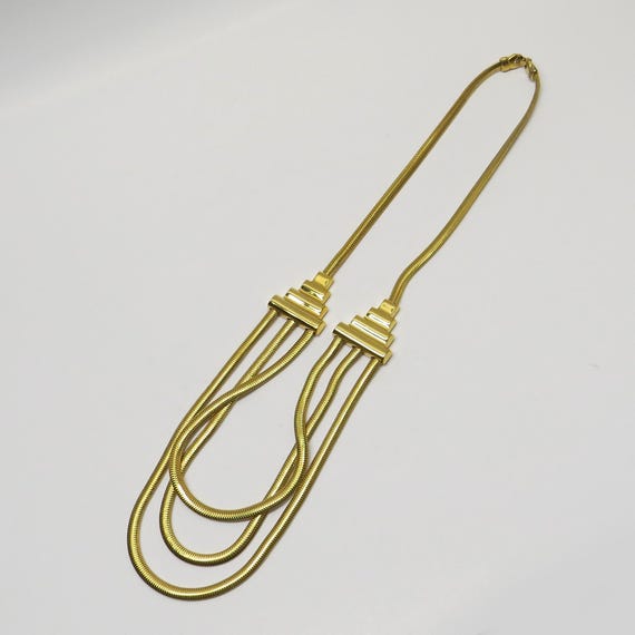 1980’s Snake Chain Multi-Strand Art Deco Necklace… - image 2