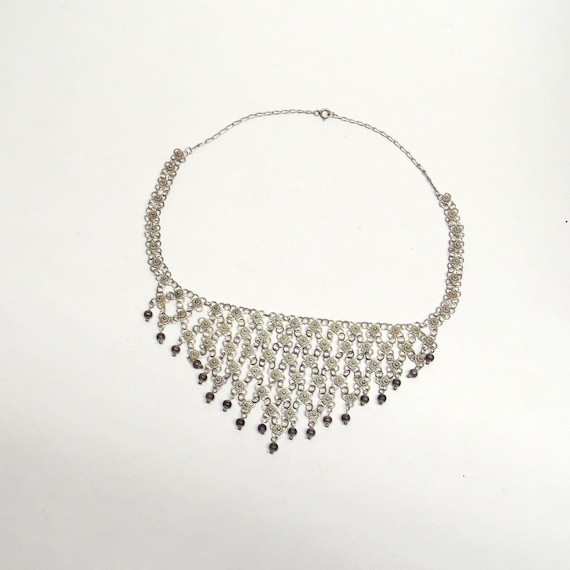 1970’s 925 Silver Bib Statement 17” Necklace Flor… - image 1