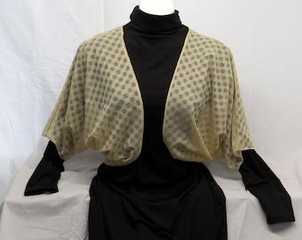 60’s Open Front Sleeved Cape/Capelet Beige Semi-sheer Bobbin Lace Bolero Shrug