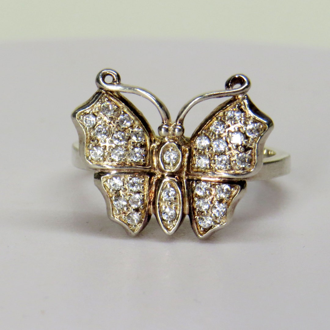 1970's Sparkling Butterfly Ring Size 10 1/4 925 Sterling 1970's Sparkling Butterfly Ring Size 10 1/4 925 Sterling