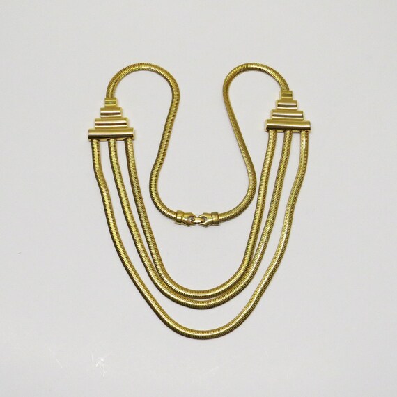 1980’s Snake Chain Multi-Strand Art Deco Necklace… - image 10