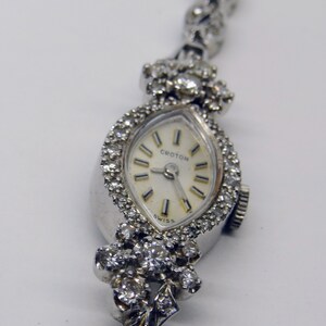 Croton 14K White Gold and Diamond Swiss Movement Vintage Ladies Wrist Watch