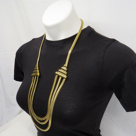 1980’s Snake Chain Multi-Strand Art Deco Necklace… - image 4