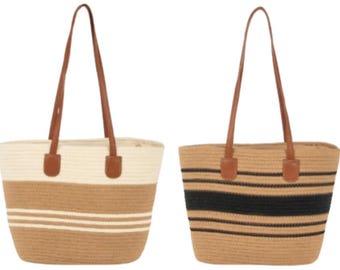 Grote draagtas gestreept katoen gevlochten.