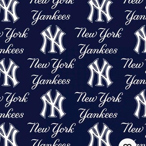 May include: A navy blue pattern featuring the New York Yankees logo and text in white. The repeating design includes the team's iconic interlocking NY logo and the words "New York Yankees" in a cursive font.