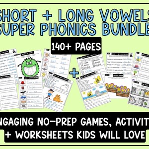 Phonics Bundle, No-Prep, Short Vowels, Decodables, Grade 1-2, CVC Words Worksheets, Science of Reading Aligned Worksheets Printable,Workbook