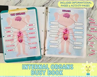 Human Body, Organs Anatomy Busy Book, Science Worksheets, Classroom Centers, Homeschool Learning, How Organs work, Printable Kids Elementary