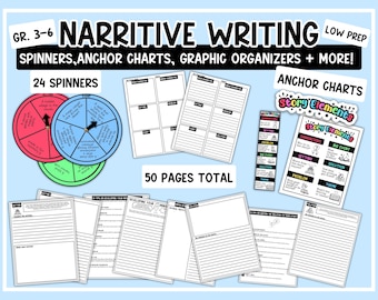 Elementos de la historia, organizadores gráficos para la planificación de historias, generadores de historias, mapa de la historia para la escritura narrativa para los grados 3-5, ficción.
