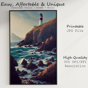 Oil Painting Lighthouse Wall Art Coastal Beach Printable Nautical Digital Download Vintage Seaside Artwork For Beach House Decor Wall Art