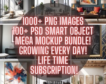 Art Frame Poster Mockup Bundle, PSD PNG Interior Design Mega Set, Lifetime Subscription,Wide Range of Home Decor Styles, Digital Photo Wall