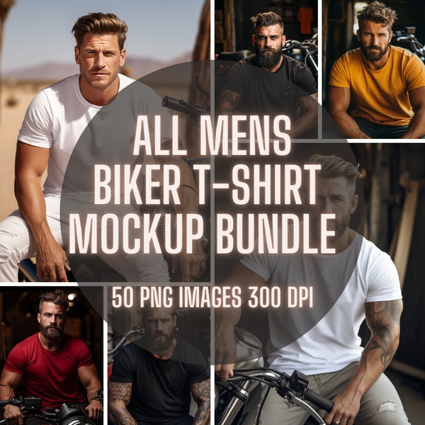 Biker Mockup T Shirt Bundle Mens Motorcycle Mockup Mens Tshirt Mockup Bundle Man Motorcycle mocks Biker Themed Mock up Bundle