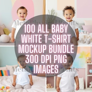 Baby Toddler Tshirt Mockup Bundle, Cute White Tee Mock, Soft Pastel Color Nursery, Cute Babies Clothing Design Template Instant Download PNG