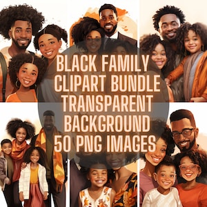 Black Family Group Shot Clipart Bundle, Black Excellence, Happy Loving Mother Father Brother Sister Digital Papercraft Instant Download