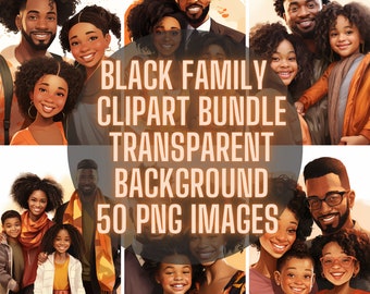 Black Family Group Shot Clipart Bundle, Black Excellence, Happy Loving Mother Father Brother Sister Digital Papercraft Instant Download