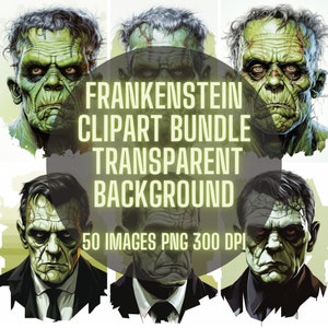 Frankenstein Halloween Clipart Bundle,  Halloween Graphics, Digital Papercraft PNG Watercolor Clipart, Scary Clipart, Horror Clipart