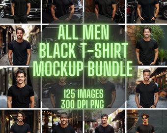 Men&#39;s Black Mockup T Shirt Bundle Tshirt Mock up Templates Mens Black t shirt mockup Black tshirt mockup mock ups male mockup manly shirt