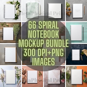 Spiral Bound Notebook Mockup Bundle, Blank Canvas Notepad Cover Template, Boho Theme Journal Mock, Notebook Design Set Instant Download PNG