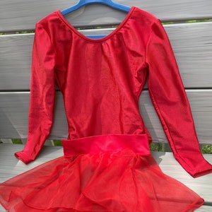 Child&#39;s Red Capezio Long Sleeve Leotard with Skirt, Girl&#39;s Leotard and Skirt, Size Small Leotard, Dance Apparel, Dance Recital, Red Dance