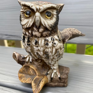 Home Interiors Owl, Vintage 1980s Porcelain Owl, Owl Figurine, Collectible Porcelain Figurine, Owl Lover Gift, Woodland Decor, Cabin Decor
