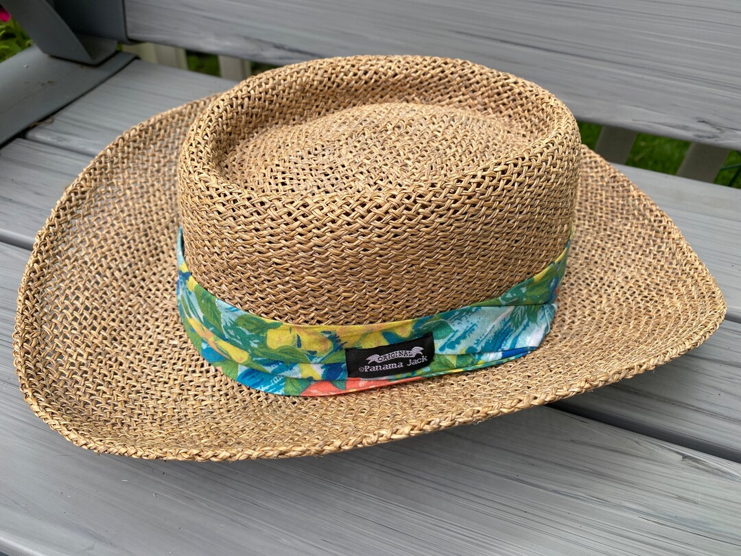 Vintage Panama Jack Hat, Straw Hat, Tropical Hat, Hat With Tropical
