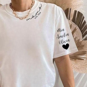 Custom Mama Shirt with Kid Name on Sleeve, Personalized Mom Shirt, Minimalist Momma Crewneck, Christmas Gift for Mom, Gift for Her
