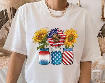 America Sunflower Shirt, USA Flag Flower, Gift For American, 4th Of July Flag Graphic T-Shirt, Freedom T Shirt, Independence Shirt
