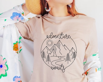 Adventure Awaits Shirt, Adventure TShirt,  Camping Shirts, Mountain TShirt, Hiker TShirts, Nature Lover Shirt, Camping Gift, Vacation Shirt