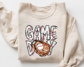 Baseball Game Day Crewneck, Sports Mom Graphic Hoodie