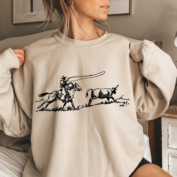 Cowboy Roping Western Sweatshirt, Cowboy Roping Hoodie, American Western Sweatshirt, Rodeo Gift Shirt, Country Girl Sweatshirt