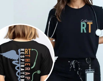 Custom Respiratory Therapist Pocket Print Shirt, Personalized Name Respiratory Therapist Gift, Respiratory Therapy Front Back Custom Shirt
