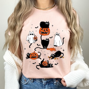 Cute Ghost Cats Halloween Shirt, Ghost Cat Halloween T-shirt, Spooky Season Shirt, Cat Lover Gift, Spooky Cat Shirt, Cats Owner Tee