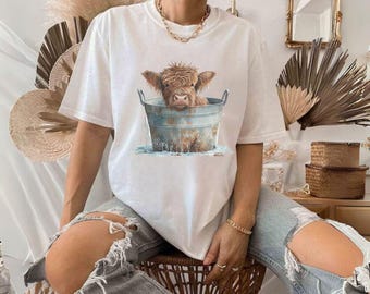 Highland Cow Shirt, Western Country Girl, Southern Rodeo, Boho Tee, Farm Life