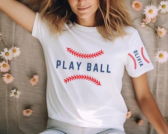 Play Ball Shirt, Sporty Mom Gift, Baseball Game Day T Shirt, Cute Baseball Shirt, Baseball Shirt for Women, Game Fan Shirt