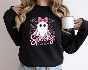 Spooky Sweat, Halloween Sweat, Halloween Ghost Hoodie, Halloween Ghost Neon Sweatshirt, Halloween Party Tee, Pumpkin Tee, Coquette Bow Girls