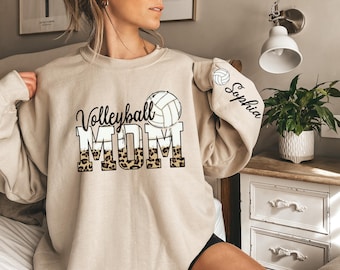 Custom Volleyball Mom Kids Name On Sleeve Sweatshirt, Personalized Volleyball Mama Hoodie, Gift for Volleyball Mom, Volleyball Season