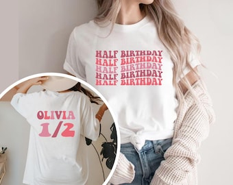 Personalized Half Birthday Baby Romper, Pink 1st Birthday Girl, 1/2 Way To One