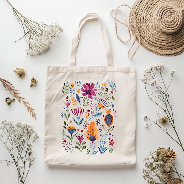 Vintage Pressed Wildflower Tote Bag, Floral Tote Bag, Gift For Women Totes, Birthday Gift Bag