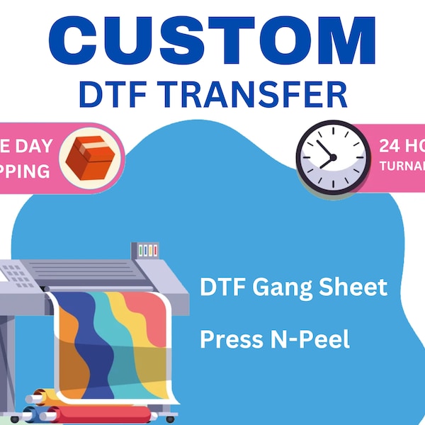 Custom Gang Sheet, DTF Screen Print, Same Day Shipping, Shirt Heat Transfer, Apply in seconds, Direct To Film, Bulk Printing