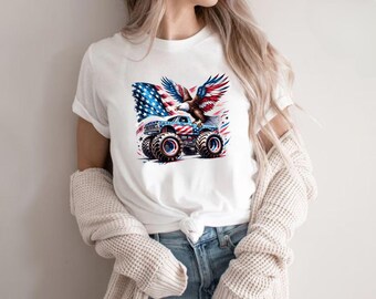 Monster Truck Shirt, July 4th Shirt, 4th Of July Shirt, Monster Truck Flag Shirt, American Boy Shirt, American Flag Shirt