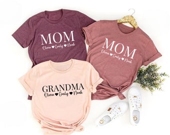 Camiseta personalizada para mamá, regalo para mamá, regalo para abuela, camiseta con nombre de niño, camiseta para abuela, camiseta para mamá con nombre de niño