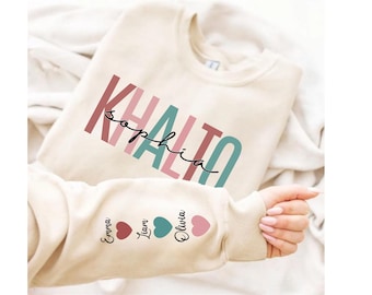 Custom Khalto Auntie Sweatshirt, Personalized Aunt Sweat With Niece and Nephew Names Hoodie Crewneck