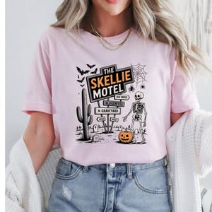 Skellie Motel Shirt, Funny Skeleton Halloween Tee, Vintage Spooky Shirt, Retro Fall Skeleton Shirt, Halloween Humor Shirt